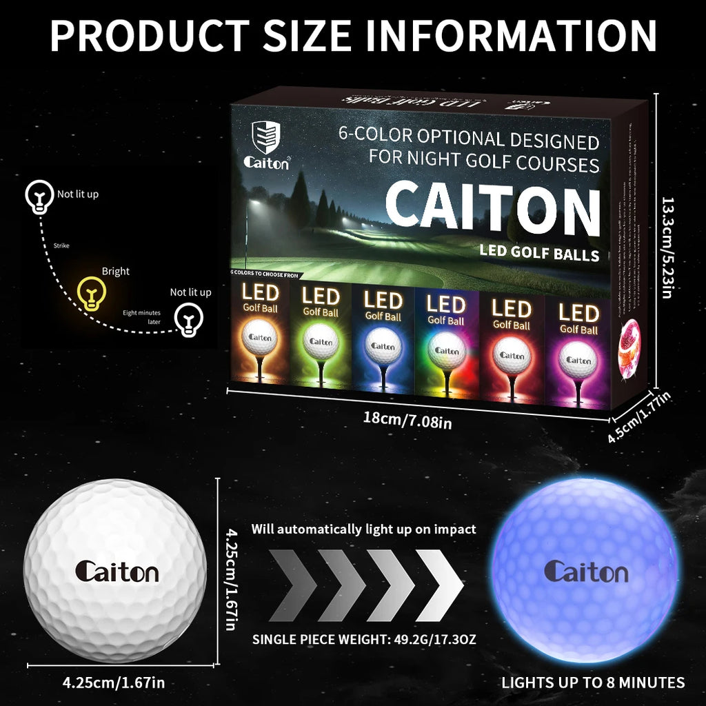 Night Glow Golf Balls – Set of 6 High-Visibility, Impact-Activated Balls for Nighttime Play, Perfect Gift for Golf Lovers