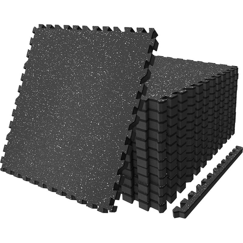 AIRHOP 0.79-Inch Thick 48 Sq Ft Interlocking Exercise Mats, 12 High-Density EVA Foam Tiles with Upgraded Rubber Top for Home Gym Flooring, Black & White