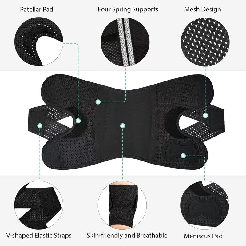 Ultimate Meniscus Knee Support Brace with Side Stabilizers for Meniscal Tear ACL MCL Arthritis Breathable Adjustable Black Bilateral Cross Bandage 4 Thickened Springs Triple Protection Knee Pad