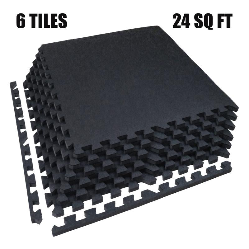 AIRHOP 0.79-Inch Thick 48 Sq Ft Interlocking Exercise Mats, 12 High-Density EVA Foam Tiles with Upgraded Rubber Top for Home Gym Flooring, Black & White