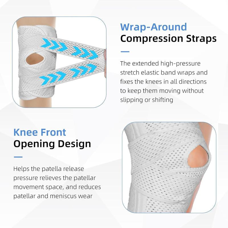 Ultimate Meniscus Knee Support Brace with Side Stabilizers for Meniscal Tear ACL MCL Arthritis Breathable Adjustable Black Bilateral Cross Bandage 4 Thickened Springs Triple Protection Knee Pad