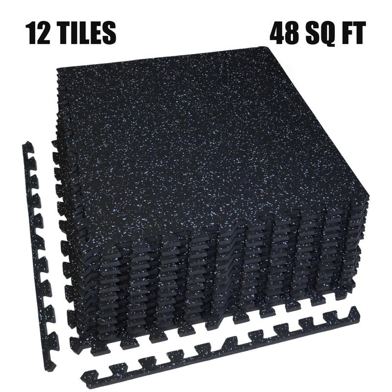 AIRHOP 0.79-Inch Thick 48 Sq Ft Interlocking Exercise Mats, 12 High-Density EVA Foam Tiles with Upgraded Rubber Top for Home Gym Flooring, Black & White