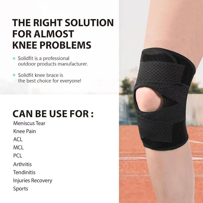 Ultimate Meniscus Knee Support Brace with Side Stabilizers for Meniscal Tear ACL MCL Arthritis Breathable Adjustable Black Bilateral Cross Bandage 4 Thickened Springs Triple Protection Knee Pad