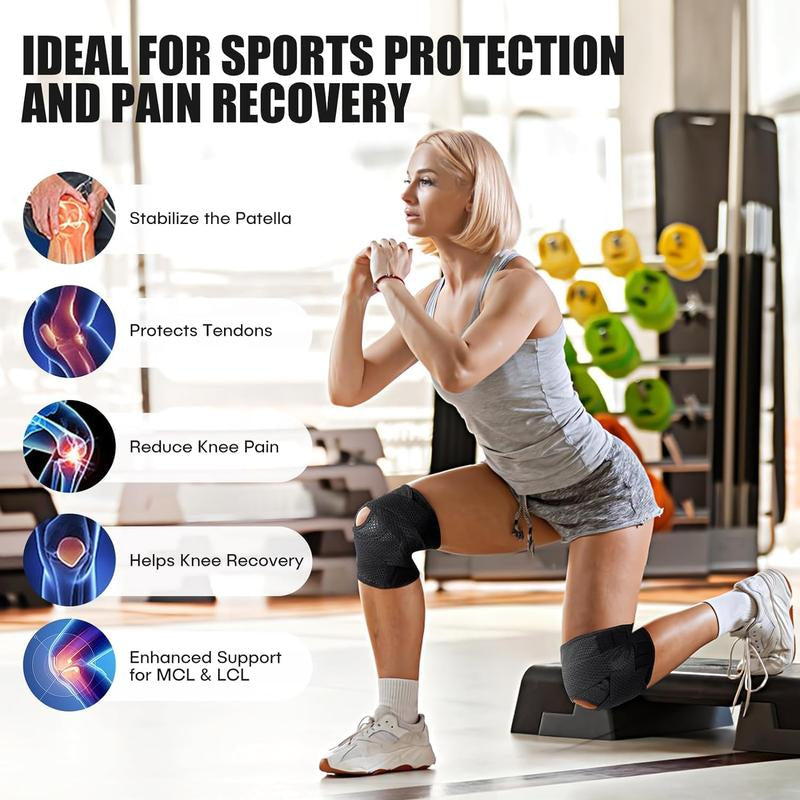 Ultimate Meniscus Knee Support Brace with Side Stabilizers for Meniscal Tear ACL MCL Arthritis Breathable Adjustable Black Bilateral Cross Bandage 4 Thickened Springs Triple Protection Knee Pad
