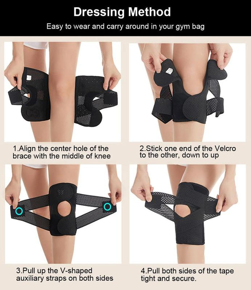 Ultimate Meniscus Knee Support Brace with Side Stabilizers for Meniscal Tear ACL MCL Arthritis Breathable Adjustable Black Bilateral Cross Bandage 4 Thickened Springs Triple Protection Knee Pad