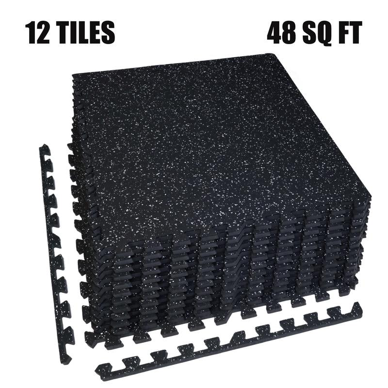 AIRHOP 0.79-Inch Thick 48 Sq Ft Interlocking Exercise Mats, 12 High-Density EVA Foam Tiles with Upgraded Rubber Top for Home Gym Flooring, Black & White