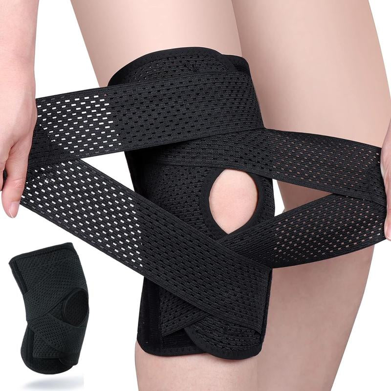 Ultimate Meniscus Knee Support Brace with Side Stabilizers for Meniscal Tear ACL MCL Arthritis Breathable Adjustable Black Bilateral Cross Bandage 4 Thickened Springs Triple Protection Knee Pad