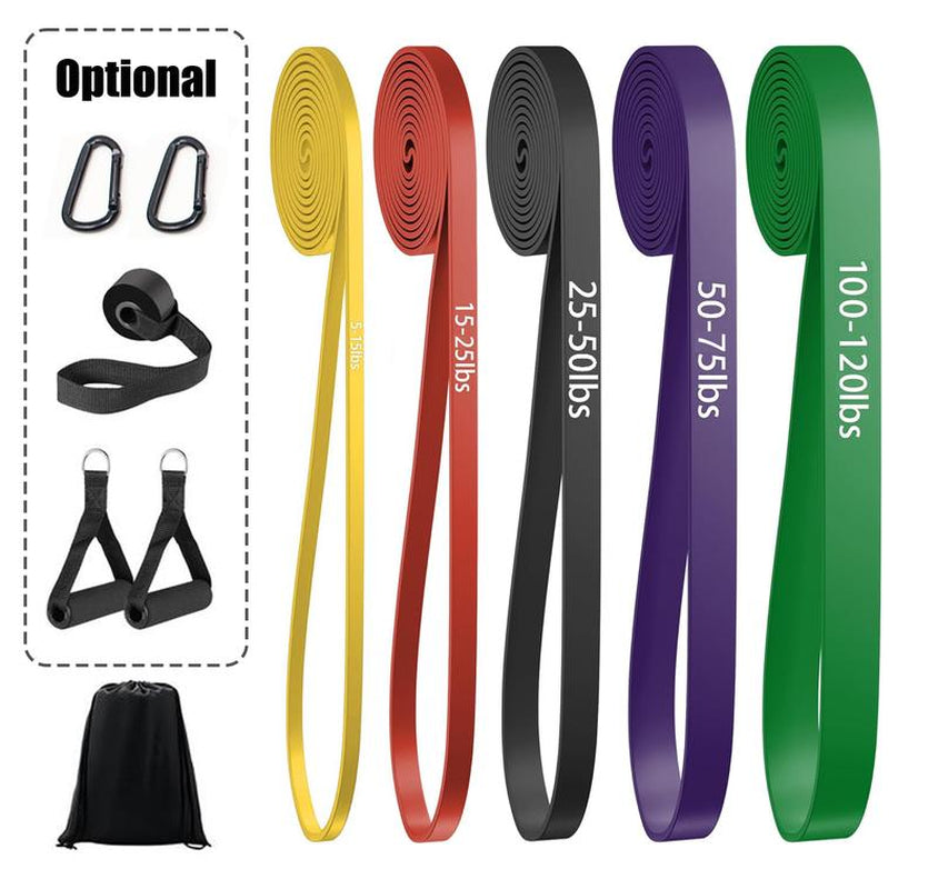 Resistance Bands Set, Pull up Assistance Bands, Multi-Level Exercise Bands with Bag for Working Out, Body Stretching, Physical Therapy, Muscle Training, Workout Recovery 5 Pieces/Set with Door Anchor & Handle Optional (Men/Women)