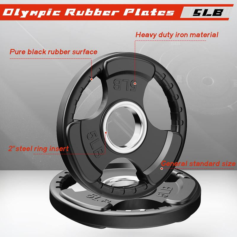 Ritfit Olympic Rubber Grip Weight Plates for Barbell - 105LB, 2-Inch Weight Plates for Home and Gym Strength Training, Available in Single, Pair, and Sets (2.5/5/10/25/35/45 LB)